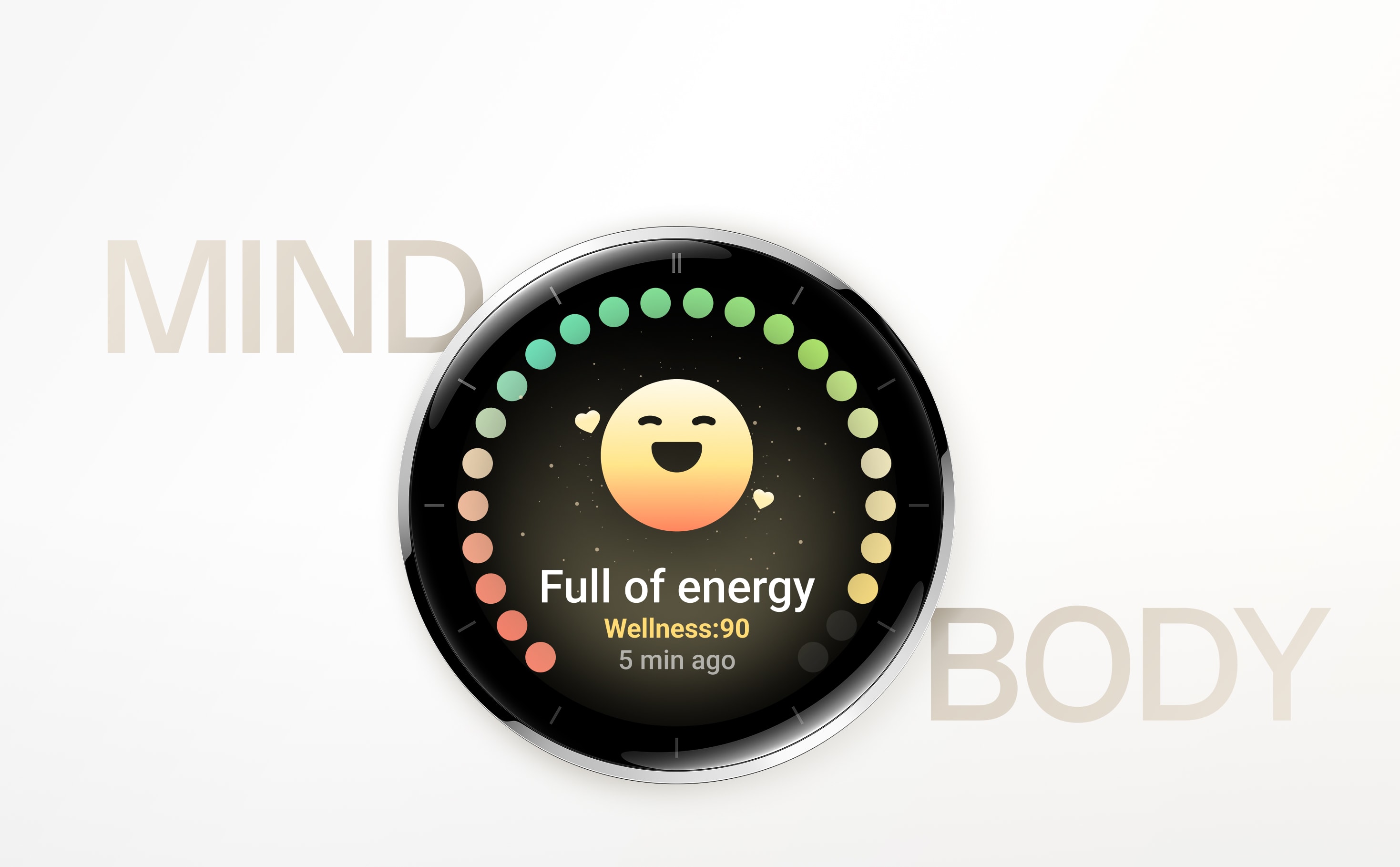 Colorful wellness meter with happy smiling face design.